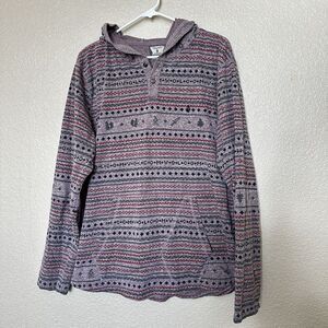Volcom Medium Hooded Shirt Kangaroo Pocket Fair Isle Graphics Long Sleeve Top
